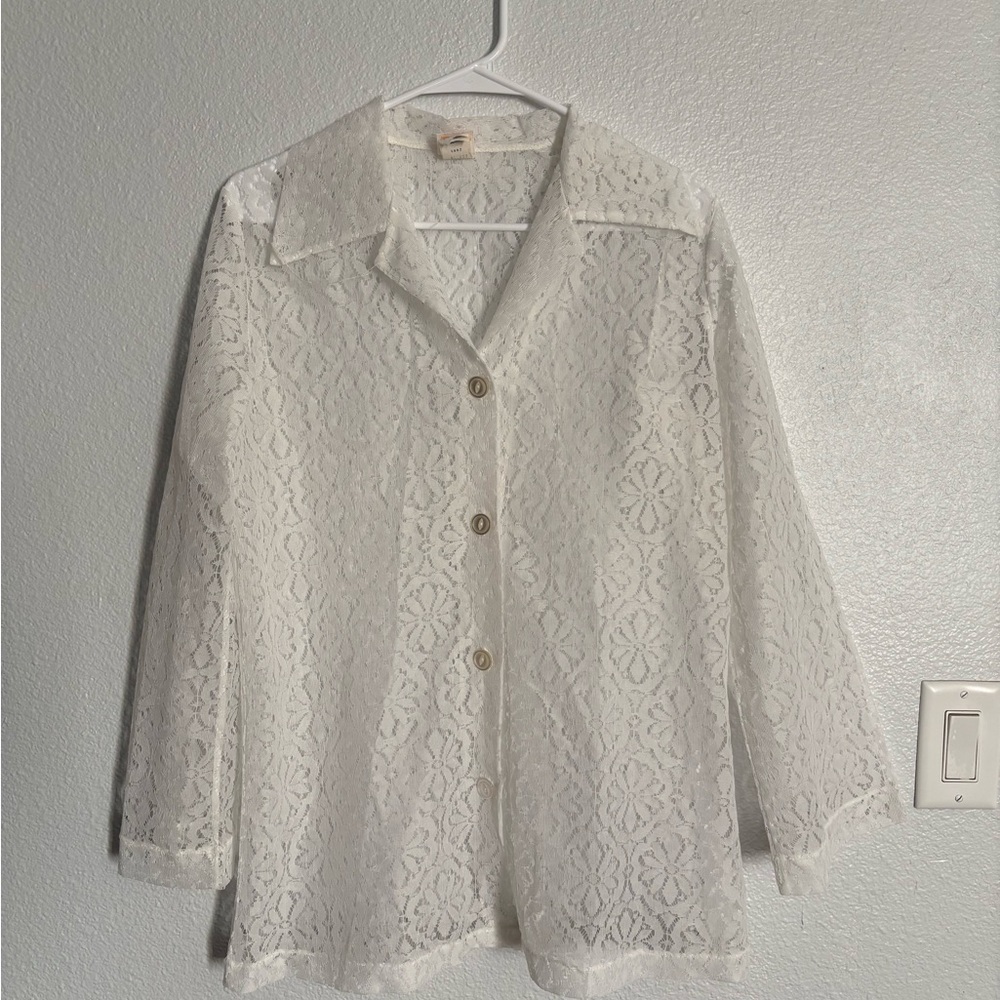 Source Unknown White Lace Button-Down Shirt